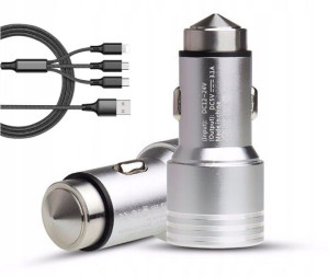 Ładowarka Samochodowa 2xusb +kabel Typ C Micro Ios