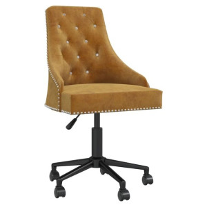Obrotowe krzesło biurowe, brązowe, obite aksamitem
