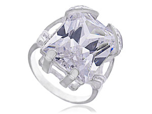 Srebrny Pierścionek Cyrkonia Zdobiony 17x13mm 925