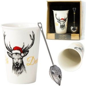 Kubek Świąteczny Porcelanowy 420 ml + Łyżeczko-Zaparzacz Na Prezent