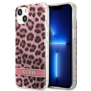 Guess Leopard Electro Stripe - Etui Iphone 13 Mini (pink)