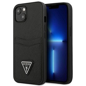 Guess Saffiano Double Card Triangle - Etui Iphone 13 Mini (czarny)