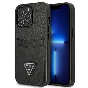 Guess Saffiano Double Card Triangle - Etui Iphone 13 Pro (czarny)