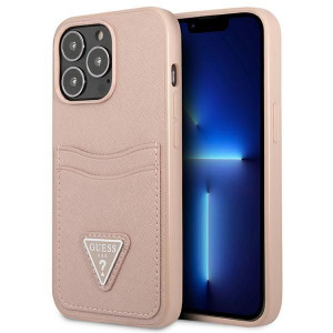 Guess Saffiano Double Card Triangle - Etui Iphone 13 Pro Max (różowy)