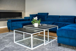 Stolik kawowy 2w1 ława LOFT zestaw biały - czarny rozsuwany