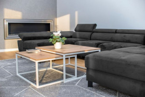 Stolik kawowy 2w1 ława LOFT biały - drewno dąb Wotan do salonu rozsuwany