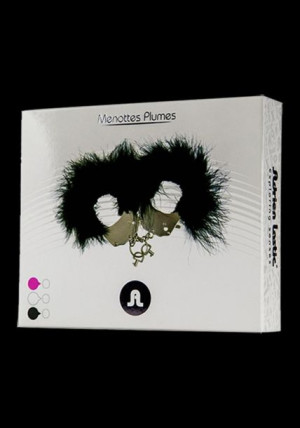 Kajdanki-śmieszna zabawka-kadanki - metallic handcuffs,feather cov.. black