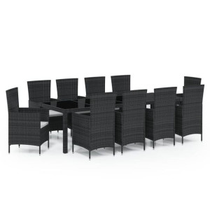 11-cz. zestaw mebli ogrodowych z poduszkami, rattan PE, czarny