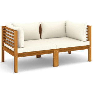 2-osobowa sofa ogrodowa, kremowe poduszki, drewno akacjowe