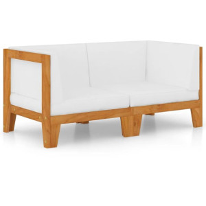 2-osobowa sofa z kremowymi poduszkami, lite drewno akacjowe