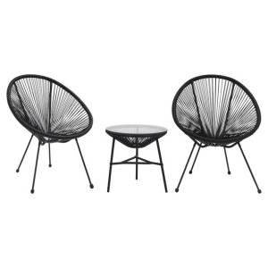 3-cz. zestaw mebli ogrodowych, rattan PVC, czarny
