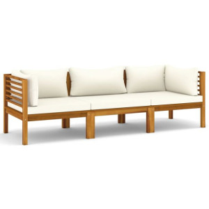 3-osobowa sofa ogrodowa, kremowe poduszki, drewno akacjowe