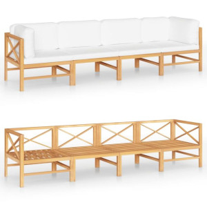 4-os. sofa ogrodowa z kremowymi poduszkami, lite drewno tekowe