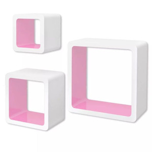 3 biało różowe półki ozdobne MDF Cube