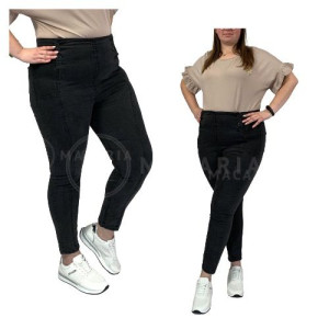 Wyszczuplające Spodnie Jeansy Z Wysokim Stanem Big Size Grafitowe 52/6xl