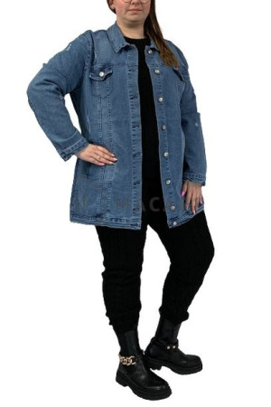 Kurtka Jeansowa Plus Size Długa Katana na Guziki KARINA Niebieska 52/6XL