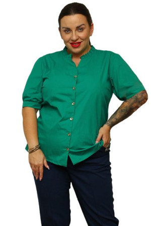 Bluzka EMILKA elegancka stójka z falb zielona 56 PLUS SIZE
