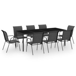 9-cz. zestaw mebli ogrodowych, stalowy, czarny
