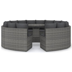 9-częściowa sofa do ogrodu, z poduszkami, polirattan, szara