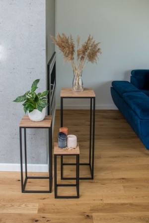 Kwietniki LOFT stojaki na kwiaty czarne-drewno dąb Wotan