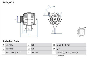 Alternator 12V BOSCH 0986046110 270600D140