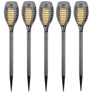 Pochodnia Lampa Solarna Tańczące Płomyki 12 Led Smd Szara- Kpl 5szt