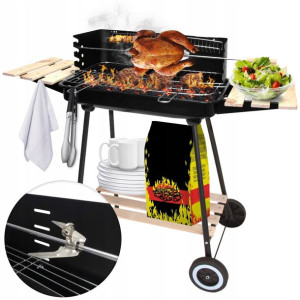 Grill Ogrodowy 2 Ruszty + Rożen + 3 Półki + Kółka