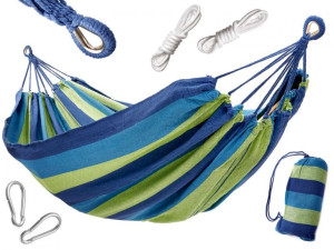 Hamak Dwuosobowy 200x150 Wzmocniony Niebieski+ Zestaw Montażowy