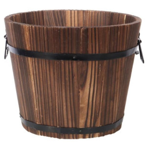 Donica Drewniana 24 Cm Duża Z Metalowymi Obręczami