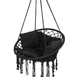 Hamak Ażurowy Fotel Wiszący 80x60cm Luxe Z Poduszką Czarny