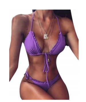 Strój kąpielowy bikini wiązany fioletowy S