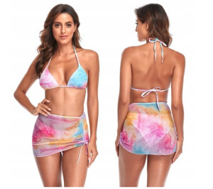 Strój kąpielowy bikini tęczowe ombre spódniczka L
