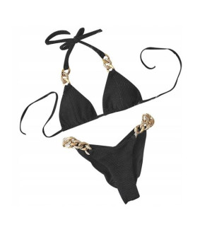 Strój kąpielowy bikini welur velvet CZARNY L