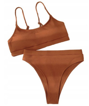 Strój kąpielowy bikini bandeau wysoki stan BRĄZOWY L