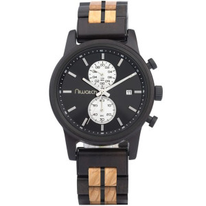 Męski zegarek drewniany Niwatch CHRONO - CHACATE PRETO & OLIVE