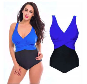 Jednoczęściowy strój kąpielowy plus size NIEBIESKI M