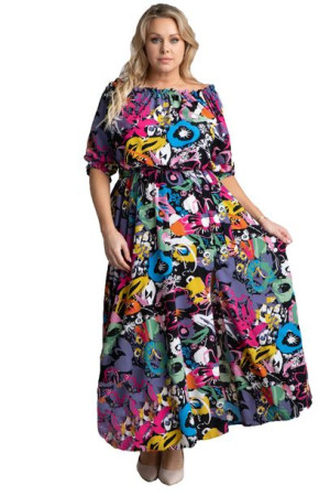 Sukienka ASTRA hisz.long fiol.maza na czar.t. 54 PLUS SIZE