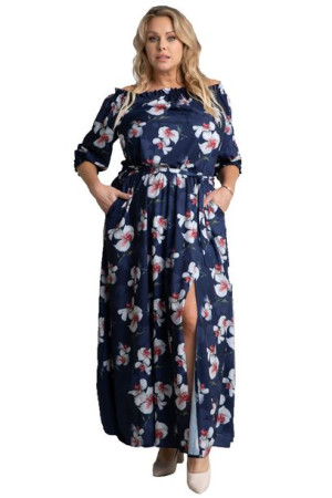 Sukienka ASTRA hiszp.long storczyki na gran. 54 PLUS SIZE