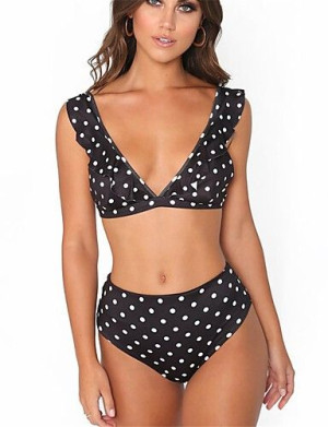 Strój kąpielowy pin up w grochy CZARNY L