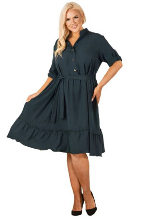 Sukienka VIKTORA z falbanką butelkowa zieleń 56 PLUS SIZE