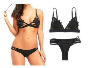 Strój kąpielowy boho sexy kwiaty CZARNY L