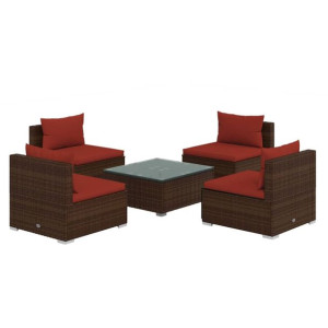 5-cz. zestaw mebli do ogrodu, poduszki, rattan PE, brązowy