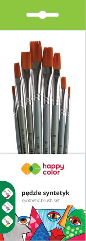 Zestaw Pędzli Artystycznych Syntetyk Płaskie 8Szt Happy Color