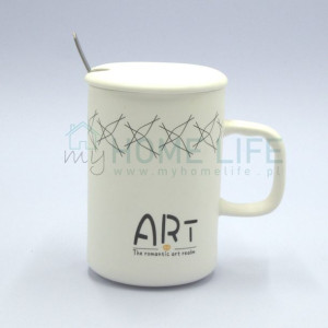 Kubek ceramiczny z pokrywką i łyżeczką 450ml ART#4