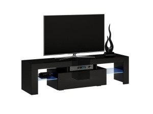 Szafka Pod Telewizor Rtv 140cm Czerń Połysk + Led