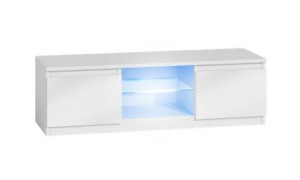 Stolik Tv Rtv 120 Biel Szyba Połysk Komplet + Led