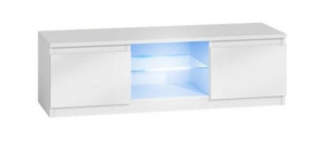 Szafka Rtv Tv 140cm Biały Lakier Front Szyba + Led
