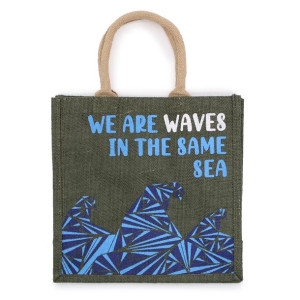 Jutowa Torba Bawełniana z Nadrukiem We are Waves - Szara