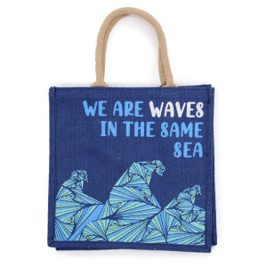 Jutowa Torba Bawełniana z Nadrukiem We are Waves - Niebieska