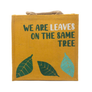 Jutowa Torba Bawełniana z Nadrukiem We are Leaves - Żółta